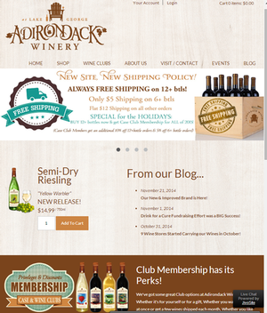 Adirondack Winery New Website Screenshot